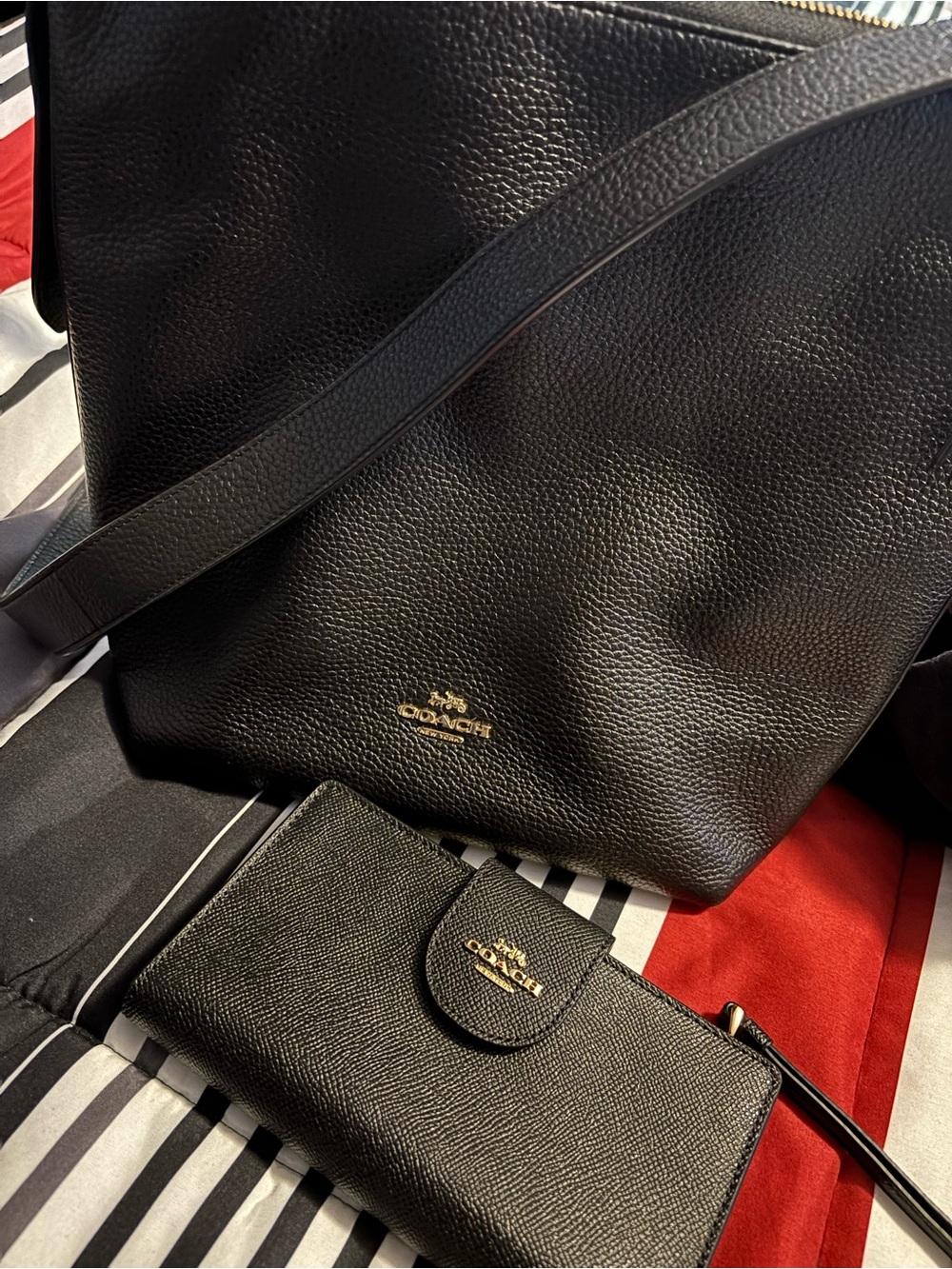Coach Black Pebbled Leather Tote with Matching Wallet